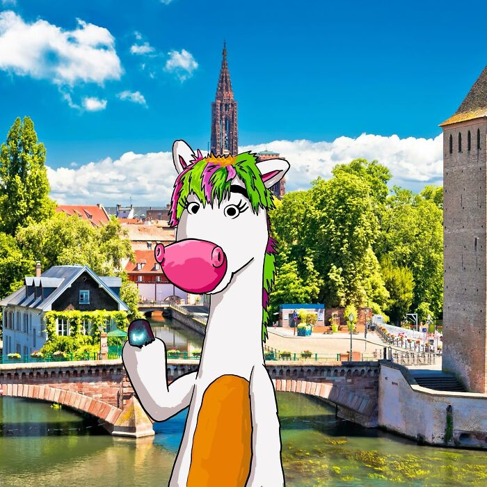 Creative illustration on a scenic photo by Robin Yayla, featuring a colorful cartoon character in a picturesque setting.