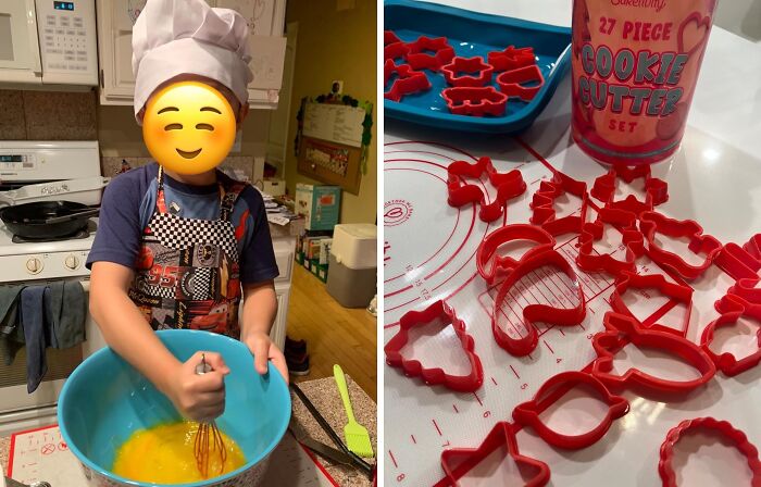 Child baking with cookie cutters in a kitchen, representing small businesses on Amazon.