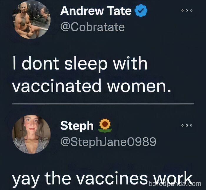 Social media exchange highlighting facepalm moments, with comments on vaccinated women and vaccine effectiveness.