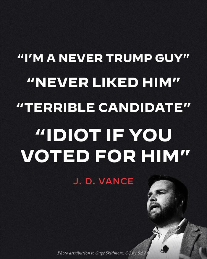 Quotes by J.D. Vance, criticizing a political figure, evoking facepalm moments.