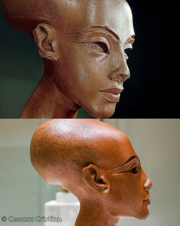 Bust of an ancient figure with intricate details, showing preserved craftsmanship from past explorers.