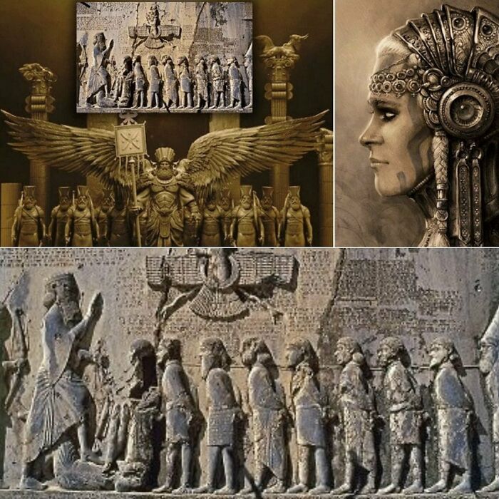 Ancient explorers' artifacts showcasing preserved carvings and ornate headdress.