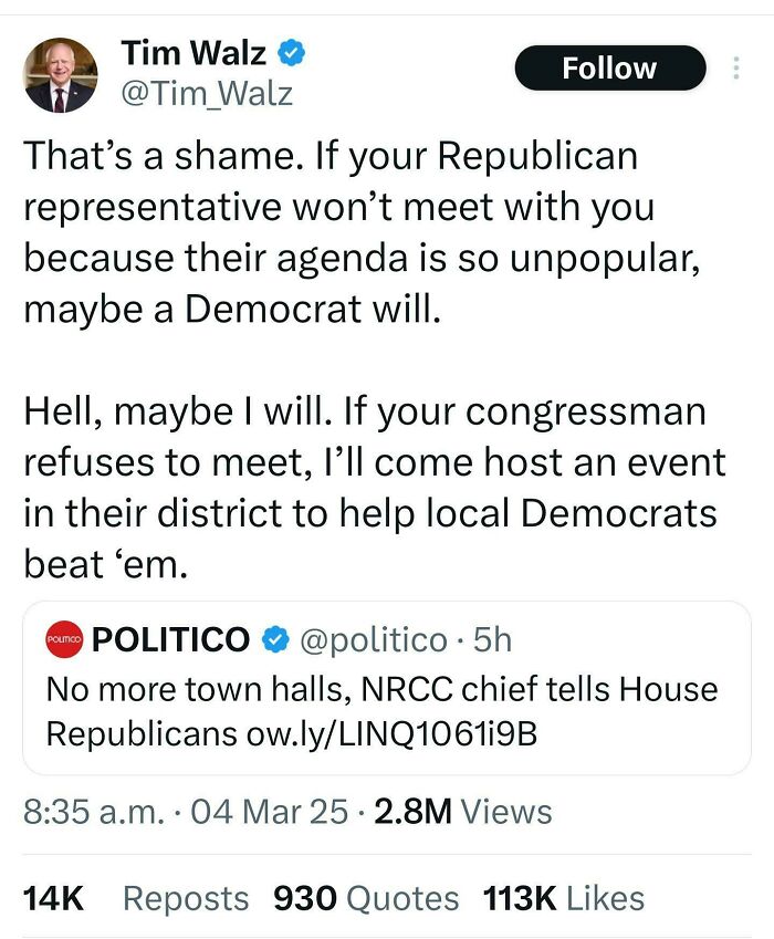 Tweet showing courage to speak out about political representatives refusing town hall meetings and local engagement.
