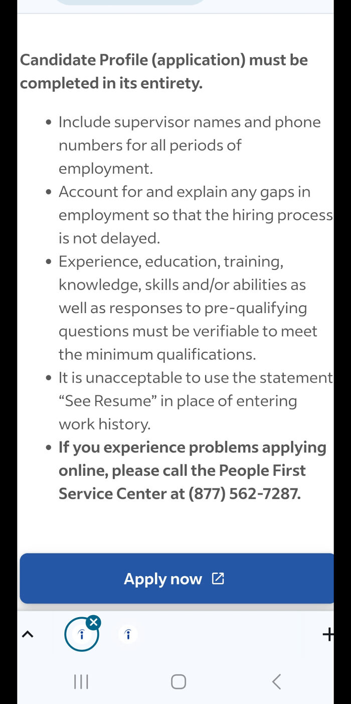 Candidate profile requirements include detailed employment history verification and addressing gaps in job applications.