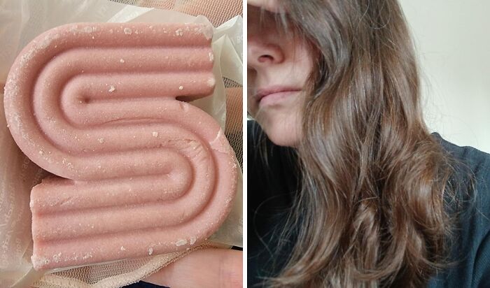 Pink silicone hair styling tool and a woman with long wavy brown hair showcasing TikTok Shop finds.