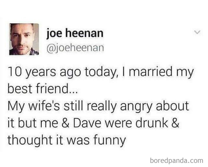 Screenshot of a random funny social media post about marrying a best friend, featuring hilarious and confusing humor.