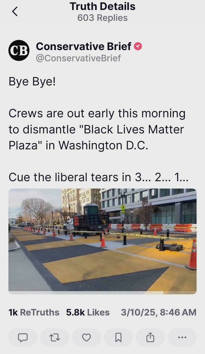 Attempt to dismantle Black Lives Matter Plaza in Washington D.C., street crews and equipment shown in action.