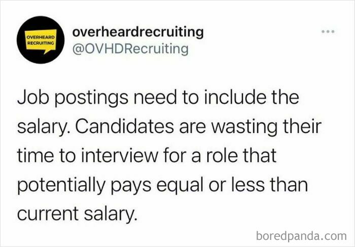 Work-related humor meme about job postings needing salary info to avoid wasting candidates' time.