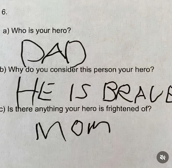 Handwritten exam answers with jokes about heroism and bravery, aiming to make your day better with humor.