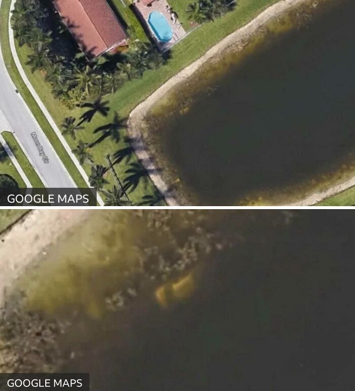 Strange discovery on Google Earth near a pond and residential area.