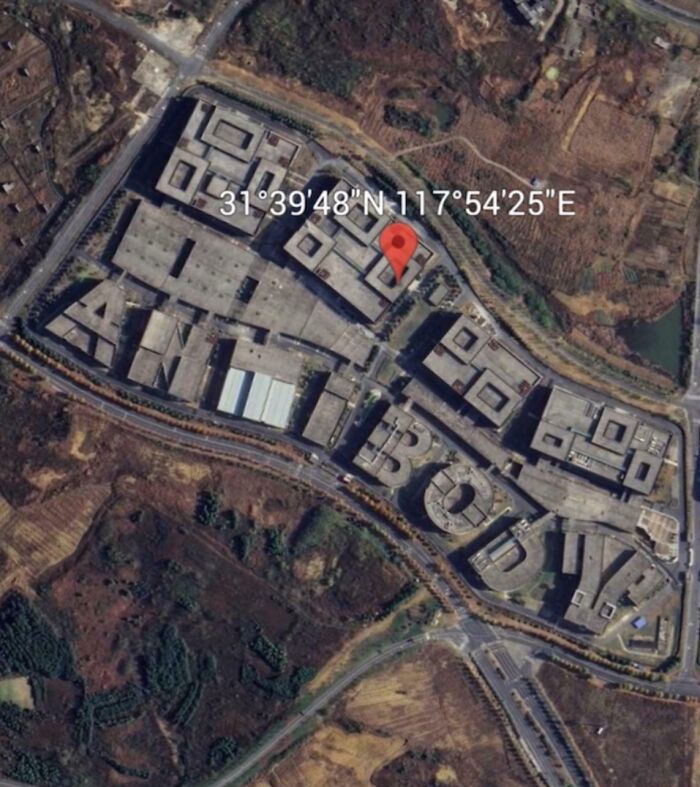 Google Earth view of buildings spelling "ANTIBODY," highlighting a strange discovery.