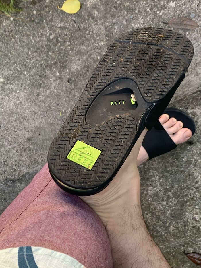 Sandal design fail shows a bottle opener embedded in the sole, highlighting impractical design choices.