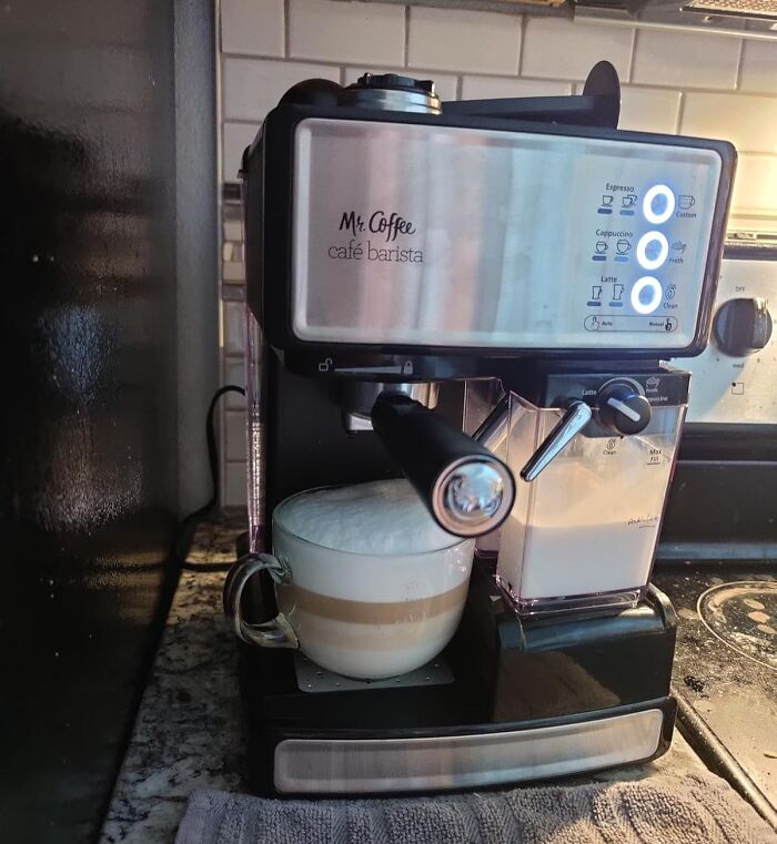 Mr. Coffee Café Barista espresso machine with frothy cappuccino, perfect for Amazon spring deals.