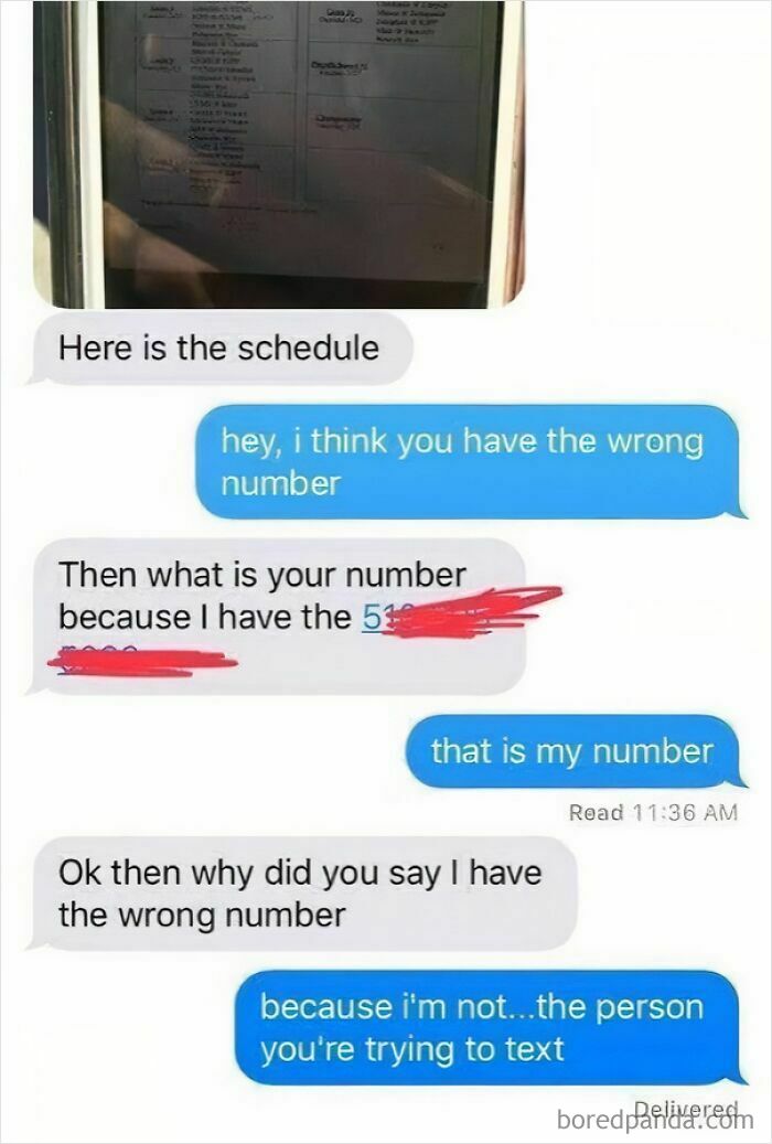 Text exchange showing a funny wrong number conversation about a schedule misunderstanding.