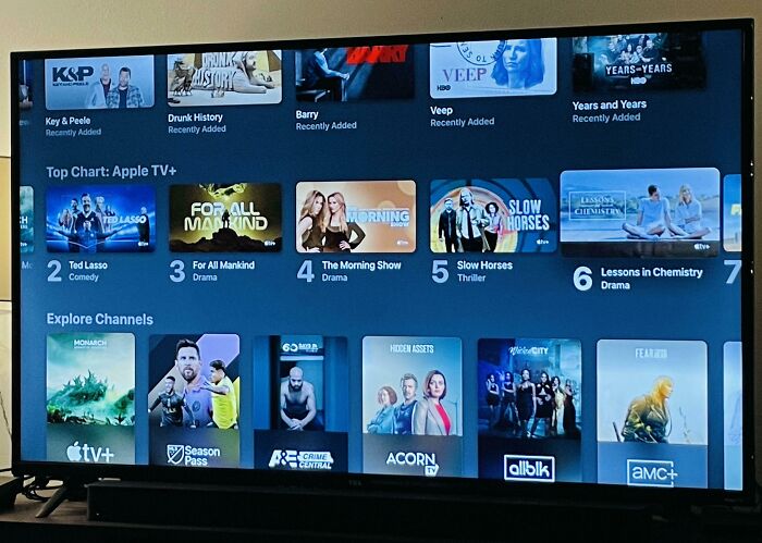 TV screen showing design fails with mismatched show images and titles in a streaming app interface.