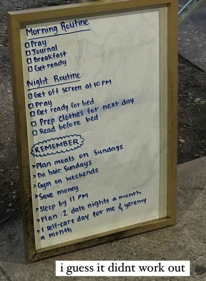Discarded routine board with daily checklist found on NYC curb.