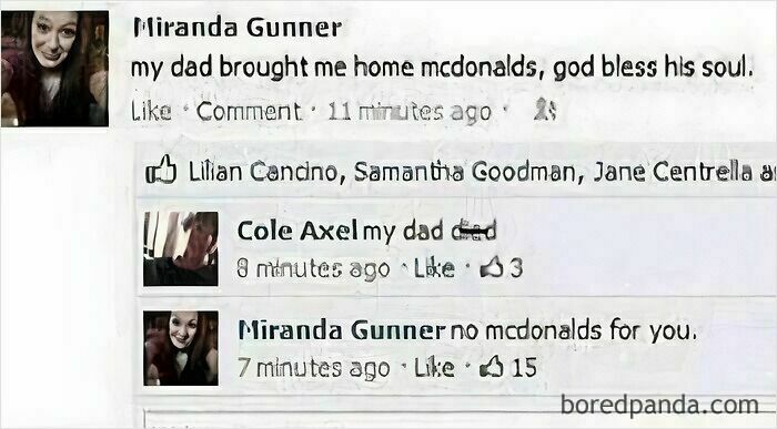 Funny Facebook exchange about McDonald's, showcasing epic comment humor.