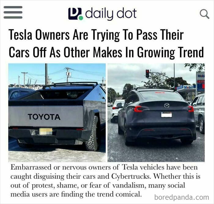 Cars disguised as other brands in a humorous trend.