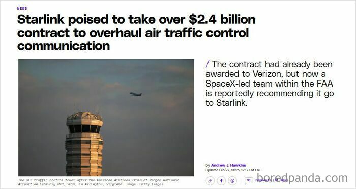 Starlink likely to secure $2.4 billion contract for air traffic control communication, replacing Verizon.