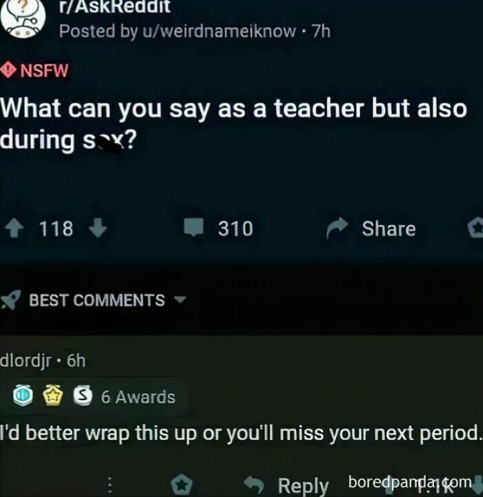 Reddit post with a witty comment about multitasking as a teacher, earning more engagement than the original post.