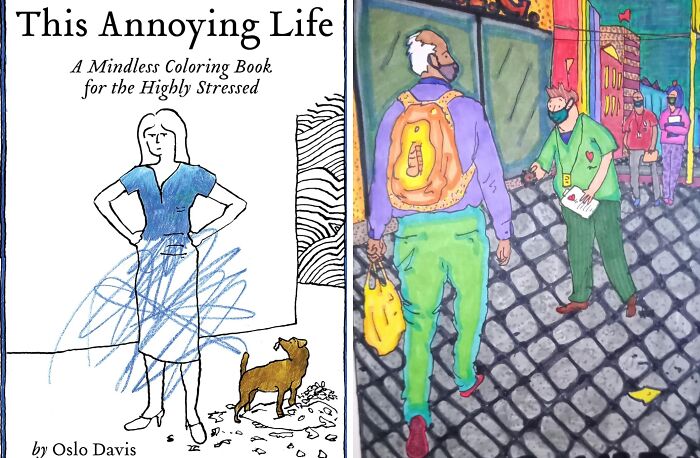 Coloring book for stress relief and street art illustration, improving quality of life.