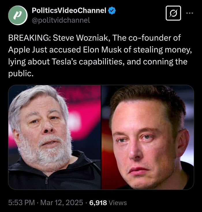 Tweet showing Steve Wozniak accusing Elon Musk of dishonesty, highlighting courageous public statements on social media.