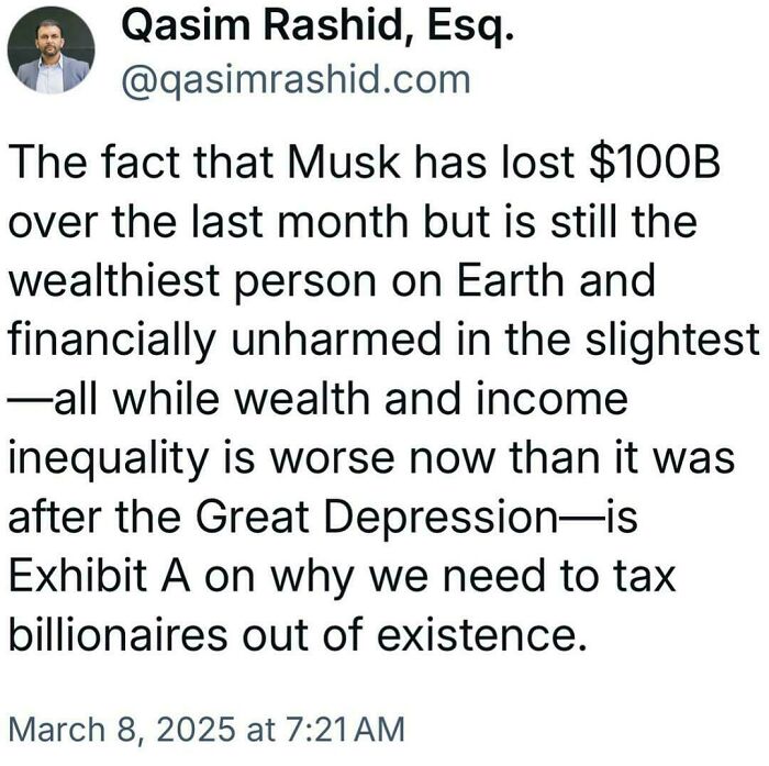 Screenshot of a courageous tweet discussing wealth inequality and the financial status of billionaires.