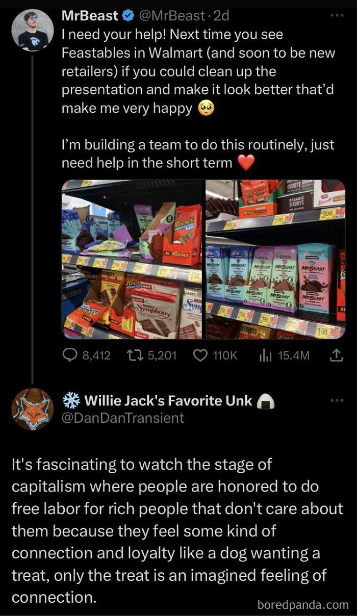 Rich people shamed online for seeking free labor to showcase products in stores.