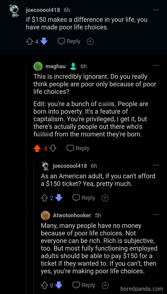 Social media comments shaming rich people for dismissing financial struggles.