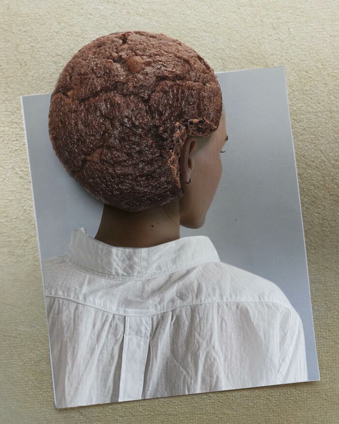 Astonishing illusion art by Dudi Ben Simon showing a fusion of a cookie and a person's head.