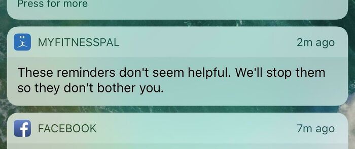 Passive-aggressive alert from app: "These reminders don't seem helpful. We'll stop them so they don't bother you."