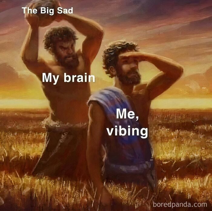 Two figures labeled "My brain" and "Me, vibing" in a humorous meme about introverts from IG.