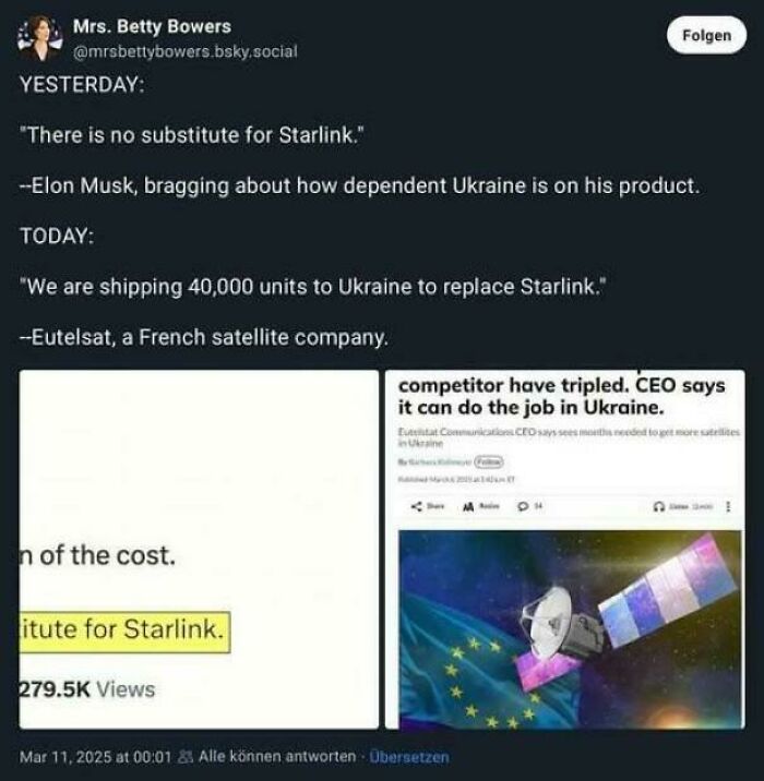 Screenshot of social media and news posts highlighting a failed attempt involving Starlink satellite service in Ukraine.
