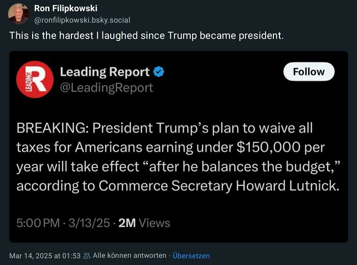 Tweet screenshot showing a failed attempt at a presidential tax plan announcement causing a humorous reaction.