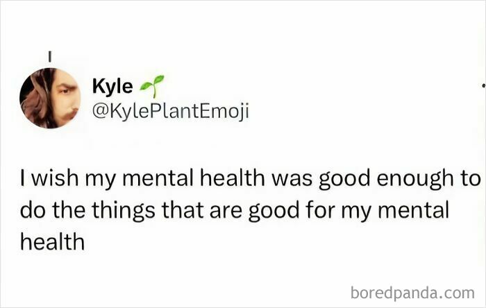 Introvert meme text about mental health struggle and self-care challenges.