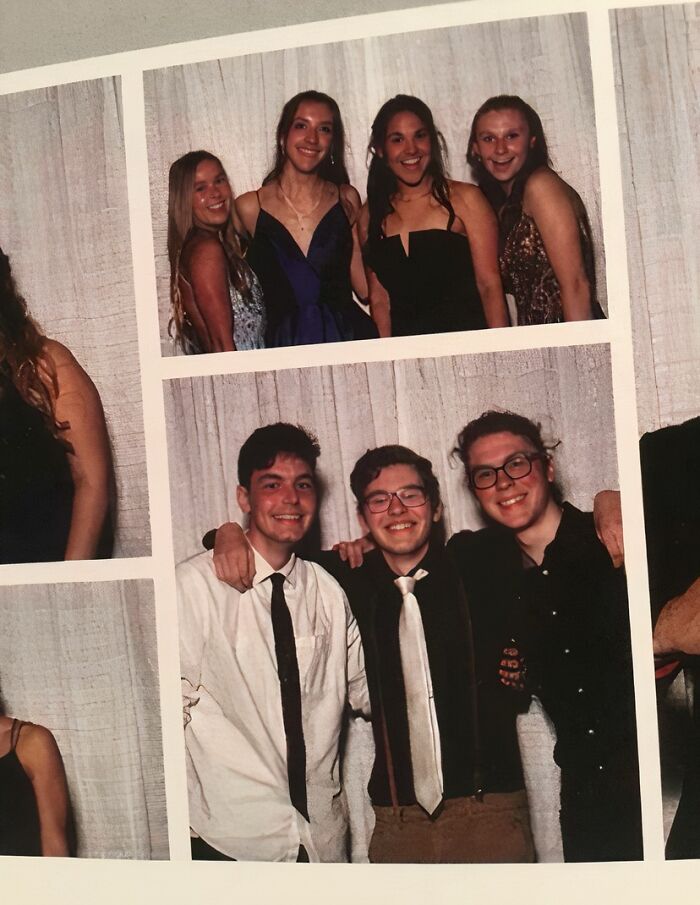 Group of young people posing confidently together, acting like they belong at a formal event.