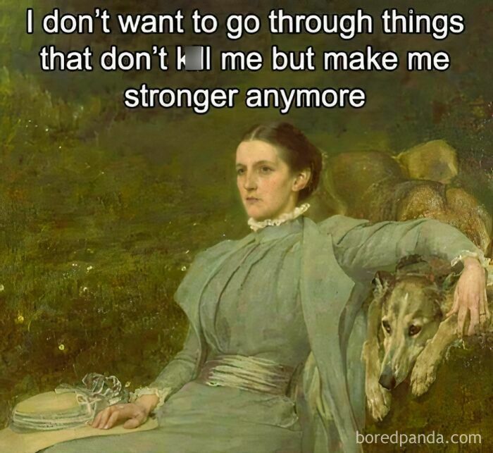 Introverts meme featuring a historical painting with humorous text about strength.