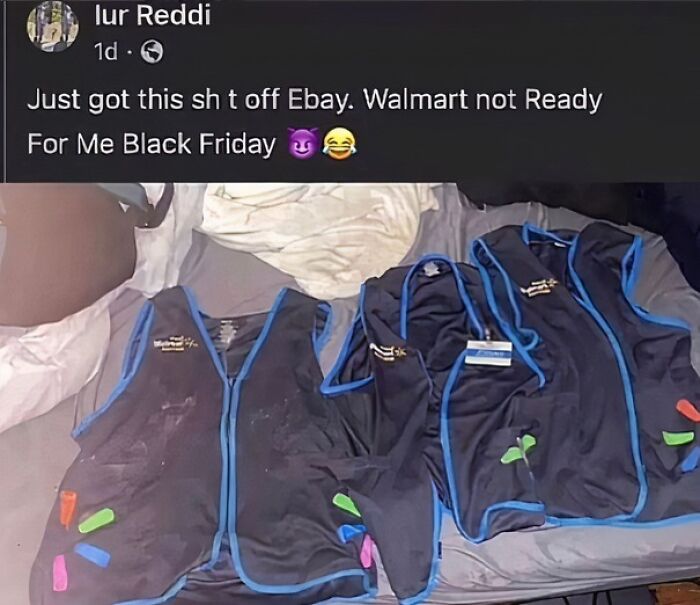 Cheating the system with Walmart vests bought online for Black Friday.
