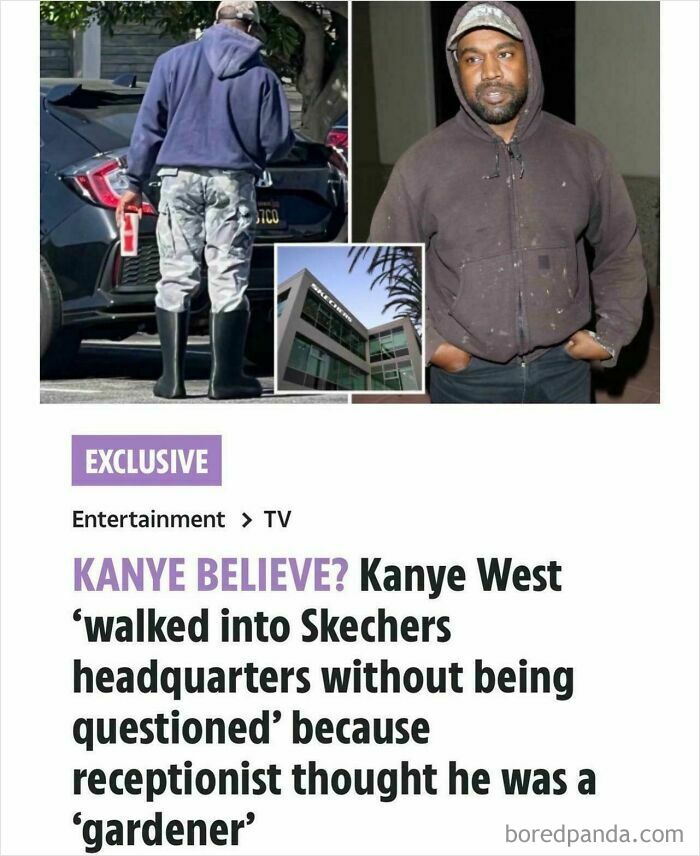 Man in hoodie and boots stands near a car. Another image shows a man in a hoodie with Skechers building in the background.