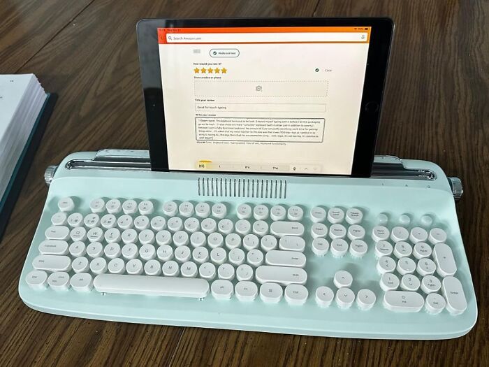 Retro-style keyboard with tablet, perfect for grown-up 80s kids seeking nostalgia.