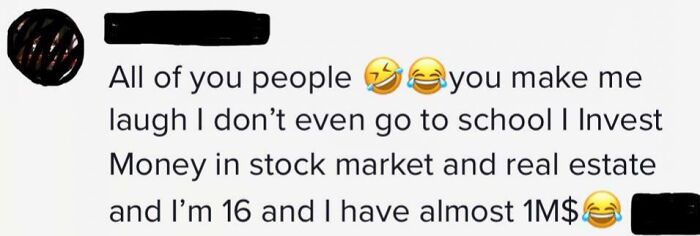 Teen boasts about wealth from stock market and real estate investments online.