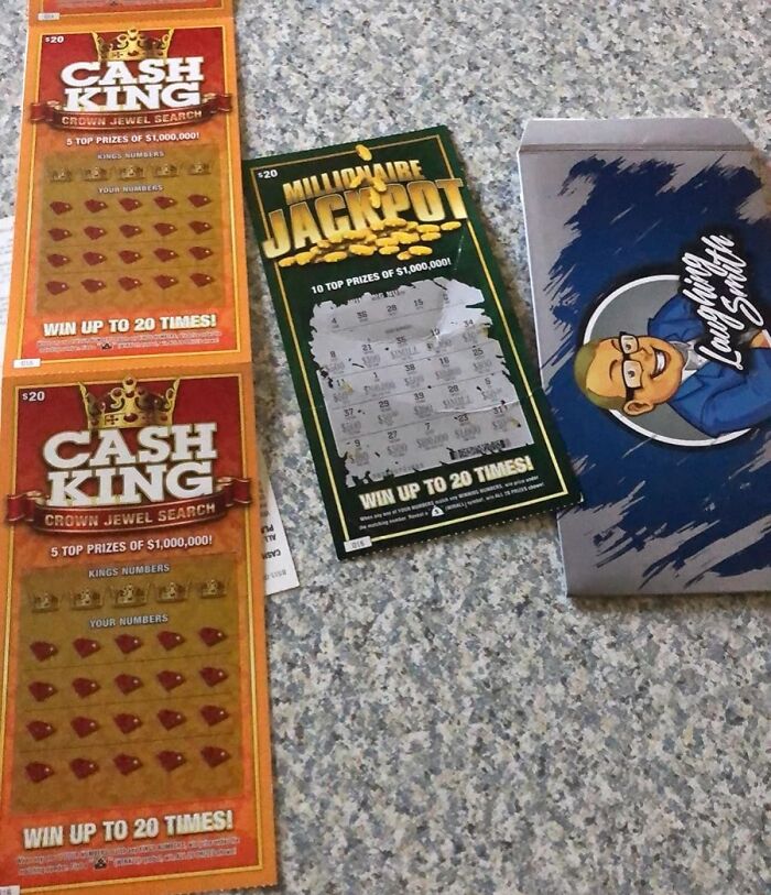 Fake lottery tickets on a table as a harmless April Fools prank idea.