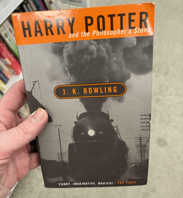 Terrible book cover with a train image for "Harry Potter and the Philosopher's Stone" by J.K. Rowling.