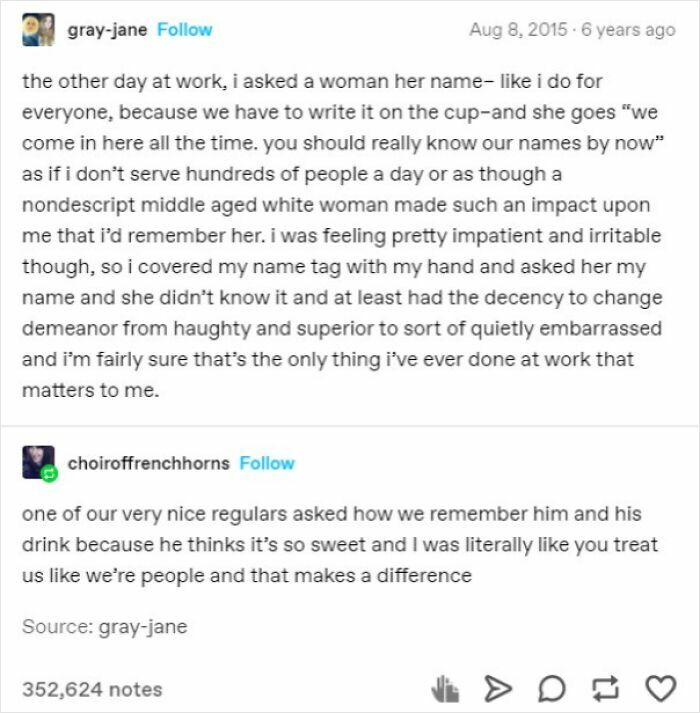 Text exchange showing humorous customer cluelessness at a coffee shop, illustrating memorable interactions.