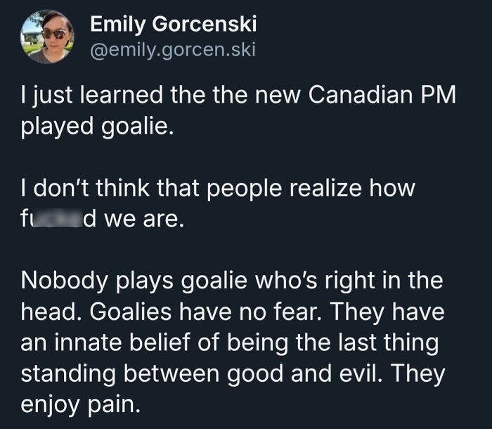 "Text from a Facebook group sharing an opinion about goalies and leadership."