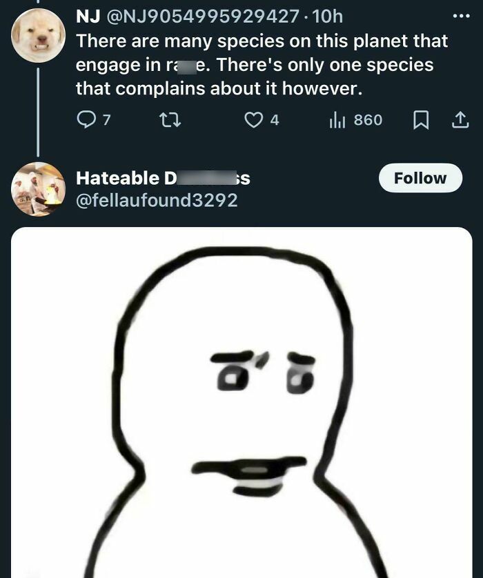 Meme with a controversial tweet about species and a skeptical reaction meme face, invoking a sense of irony.