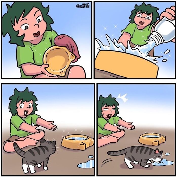 A comic by artist Jod_8riew featuring a funny scene with a child, a cat, and spilled milk.