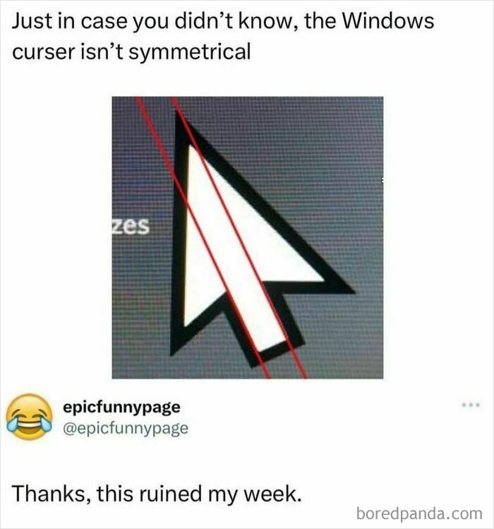 Windows cursor meme highlighting asymmetry with a humorous caption.