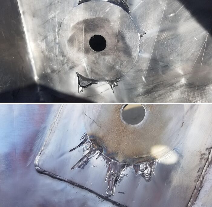 Metal surface with a hole showing signs of wear and tear over time, illustrating the effects of prolonged usage.