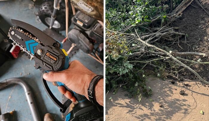 Chainsaw being used for cutting branches, revealing contractor secrets about maintenance and outdoor work.